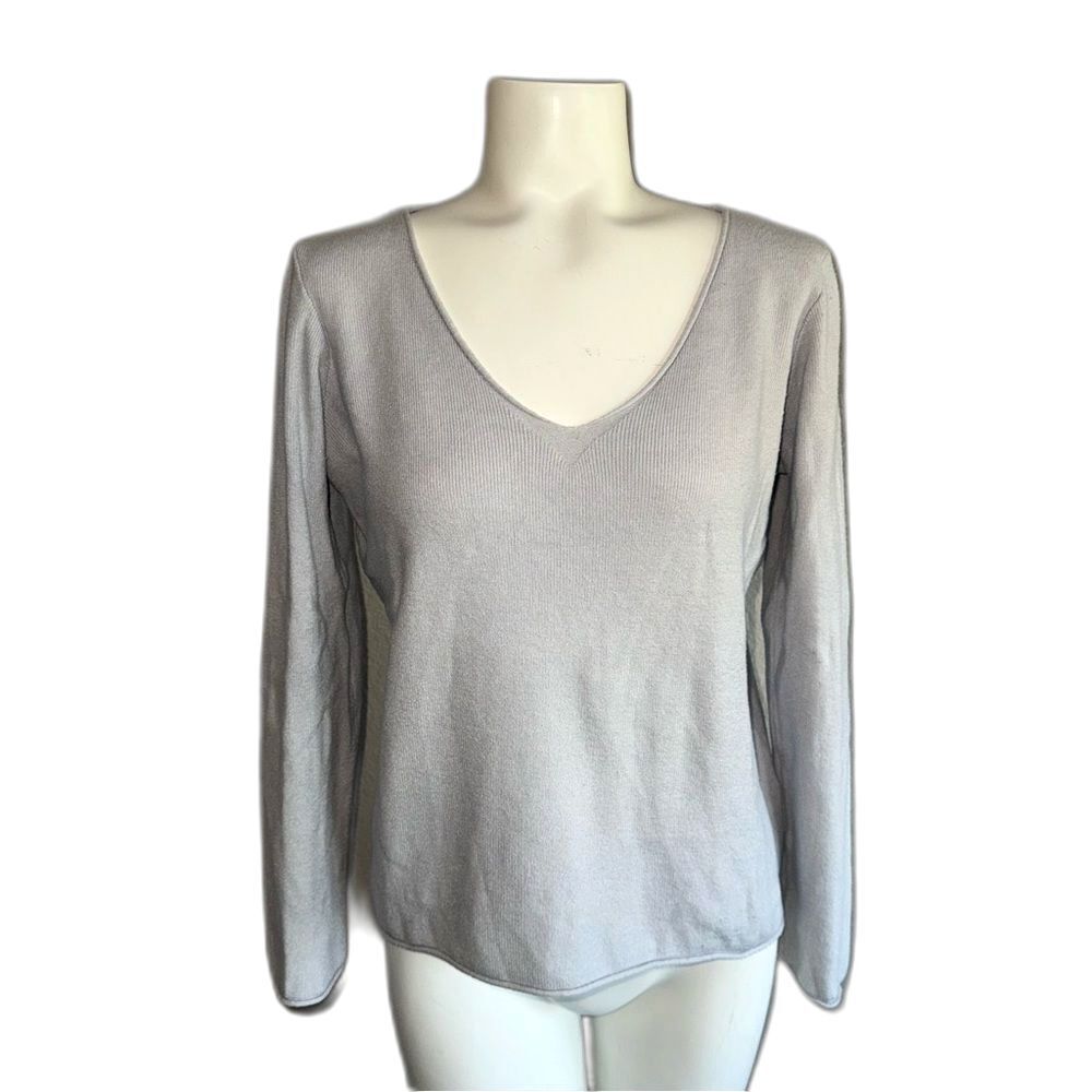 Tahari Light Gray Rayon Blend Sweater Medium M